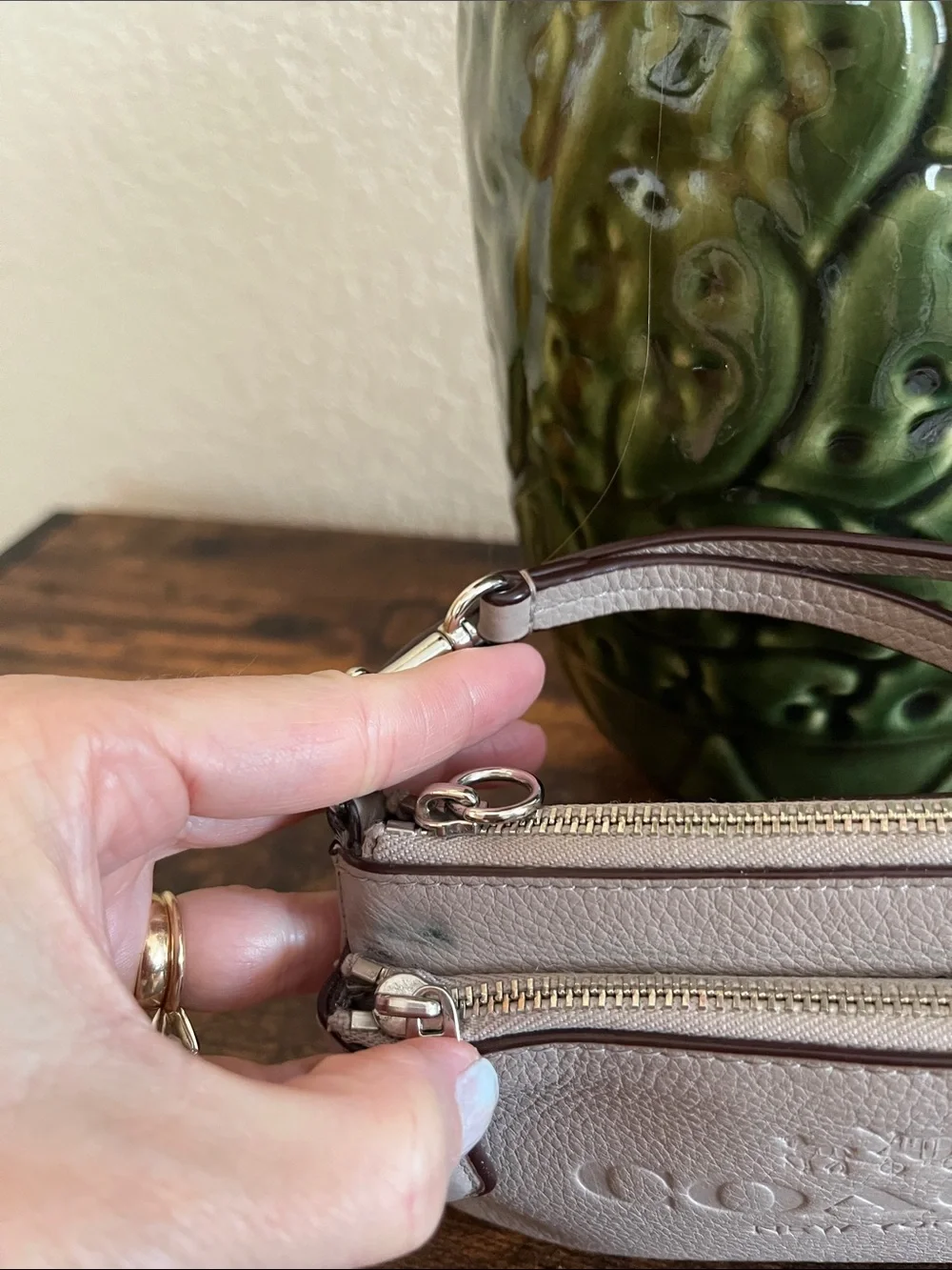 Coach Pebble Leather Double Zip Wristlet